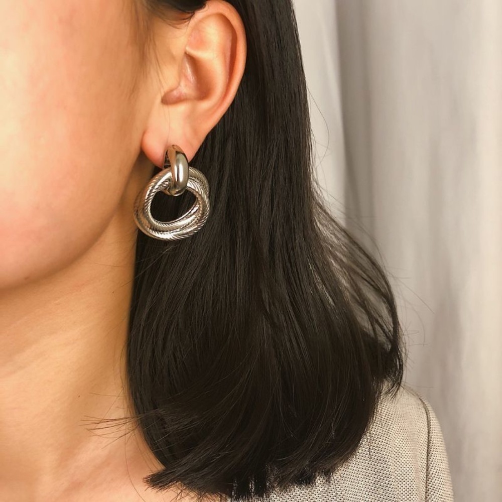 *NAVYA* Silver Double Circle Fashion Earrings